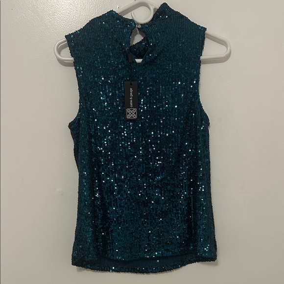 Cable & Gauge Teal Sequin Sleeveless Blouse - Picture 3 of 3